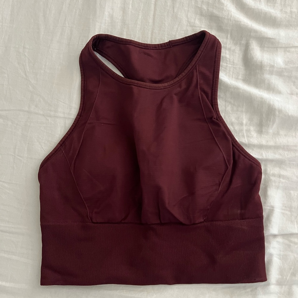 Lululemon Burgundy High Neck Cropped Racerback Tank Top Size 2